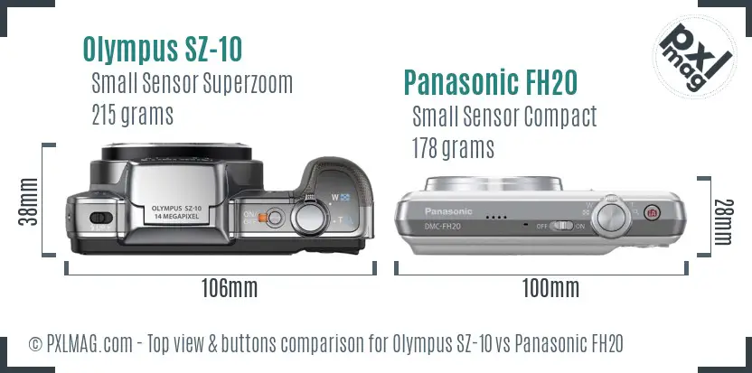 Olympus SZ-10 vs Panasonic FH20 top view buttons comparison