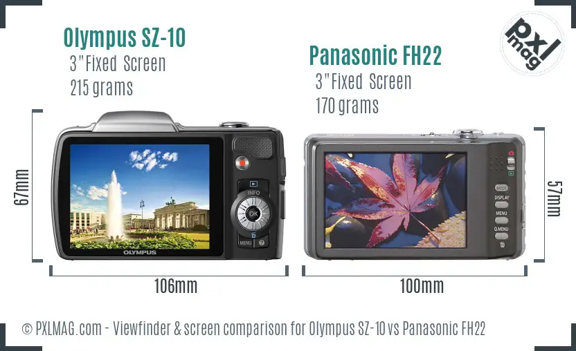 Olympus SZ-10 vs Panasonic FH22 Screen and Viewfinder comparison