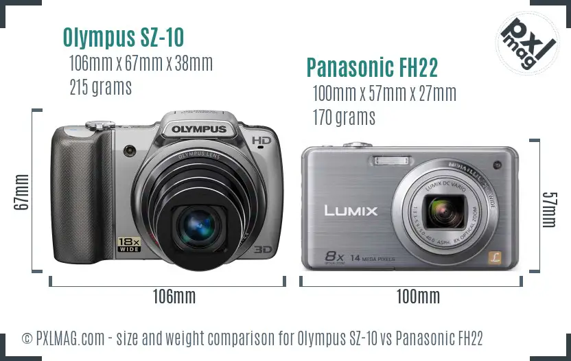 Olympus SZ-10 vs Panasonic FH22 size comparison