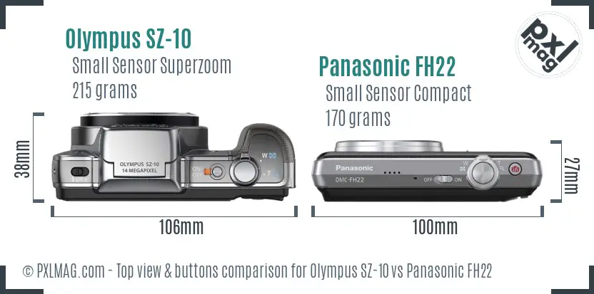 Olympus SZ-10 vs Panasonic FH22 top view buttons comparison