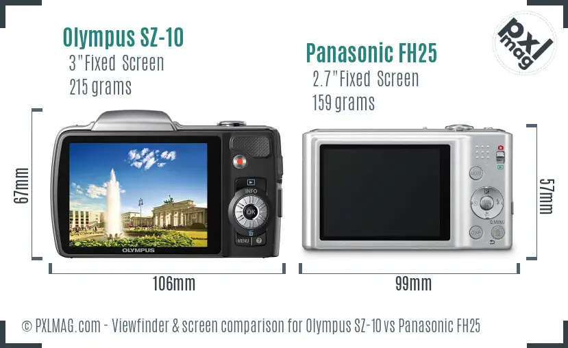 Olympus SZ-10 vs Panasonic FH25 Screen and Viewfinder comparison