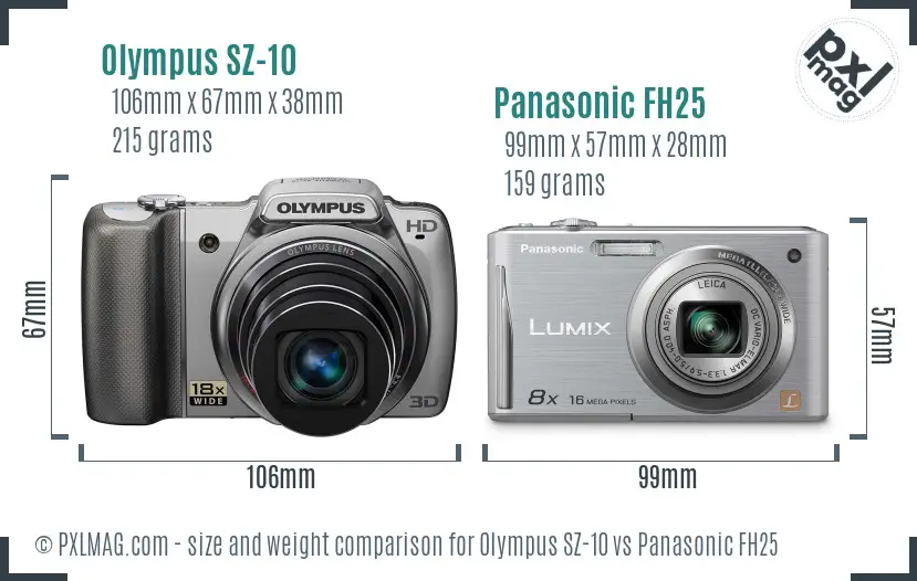 Olympus SZ-10 vs Panasonic FH25 size comparison