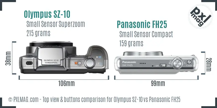 Olympus SZ-10 vs Panasonic FH25 top view buttons comparison