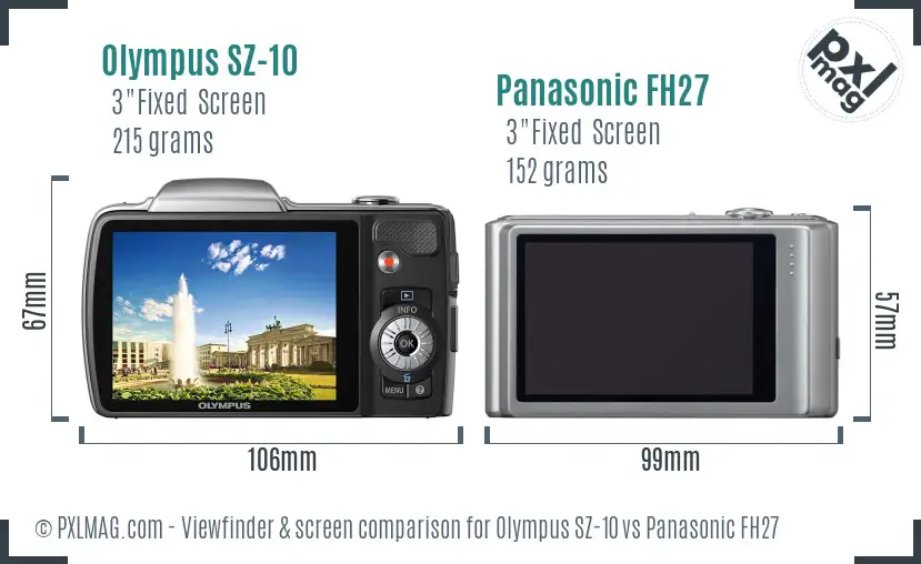 Olympus SZ-10 vs Panasonic FH27 Screen and Viewfinder comparison