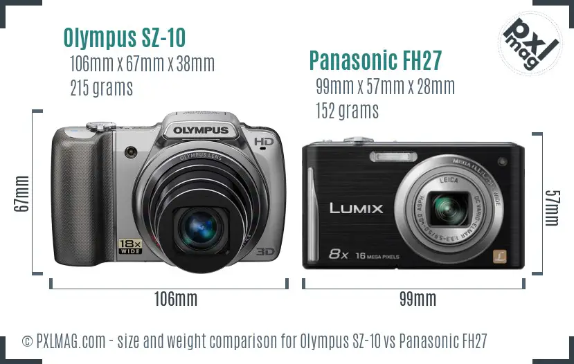 Olympus SZ-10 vs Panasonic FH27 size comparison