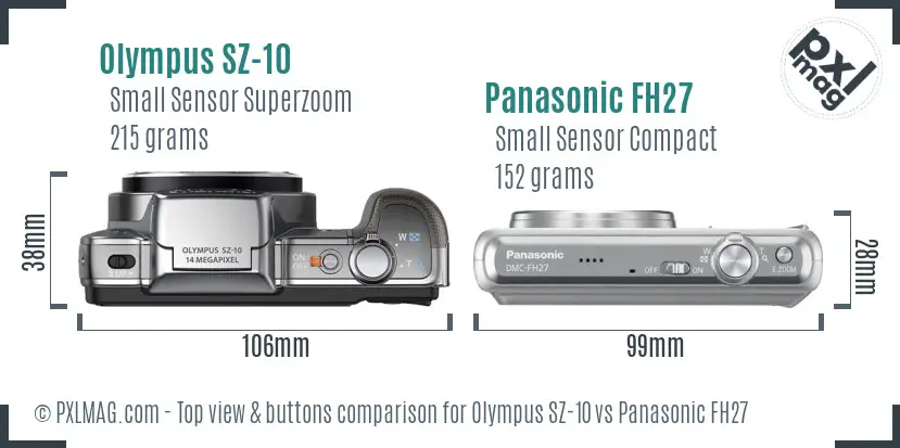 Olympus SZ-10 vs Panasonic FH27 top view buttons comparison