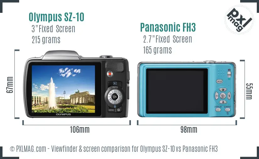 Olympus SZ-10 vs Panasonic FH3 Screen and Viewfinder comparison