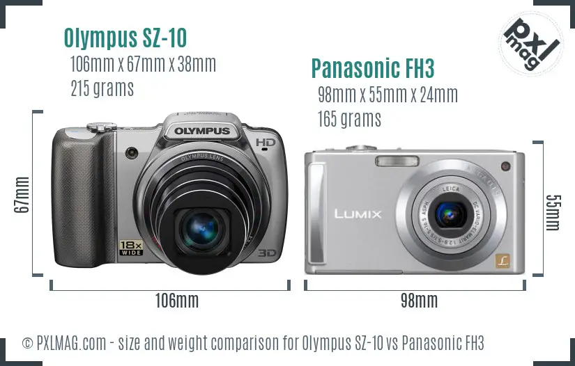 Olympus SZ-10 vs Panasonic FH3 size comparison
