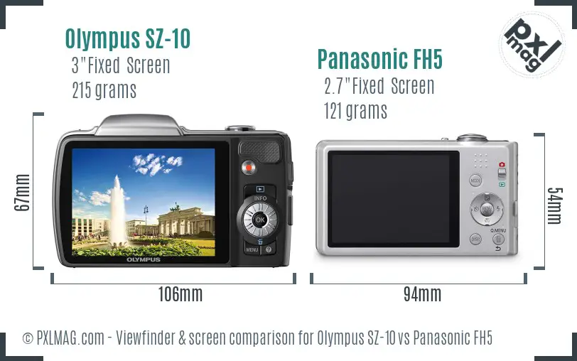Olympus SZ-10 vs Panasonic FH5 Screen and Viewfinder comparison