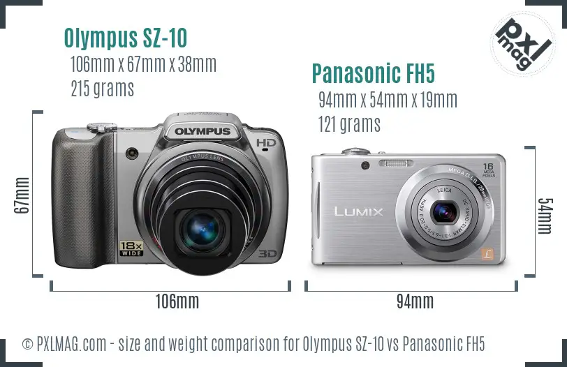 Olympus SZ-10 vs Panasonic FH5 size comparison
