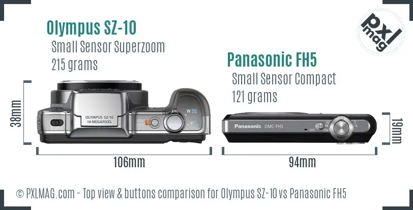Olympus SZ-10 vs Panasonic FH5 top view buttons comparison