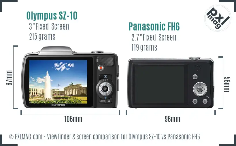 Olympus SZ-10 vs Panasonic FH6 Screen and Viewfinder comparison