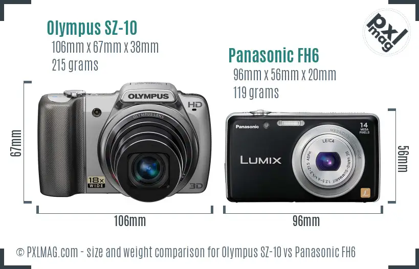 Olympus SZ-10 vs Panasonic FH6 size comparison