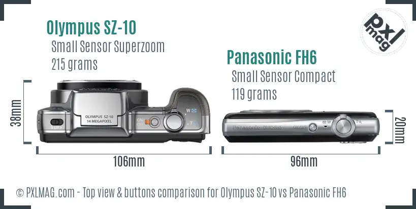 Olympus SZ-10 vs Panasonic FH6 top view buttons comparison