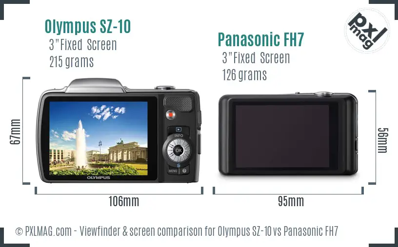 Olympus SZ-10 vs Panasonic FH7 Screen and Viewfinder comparison