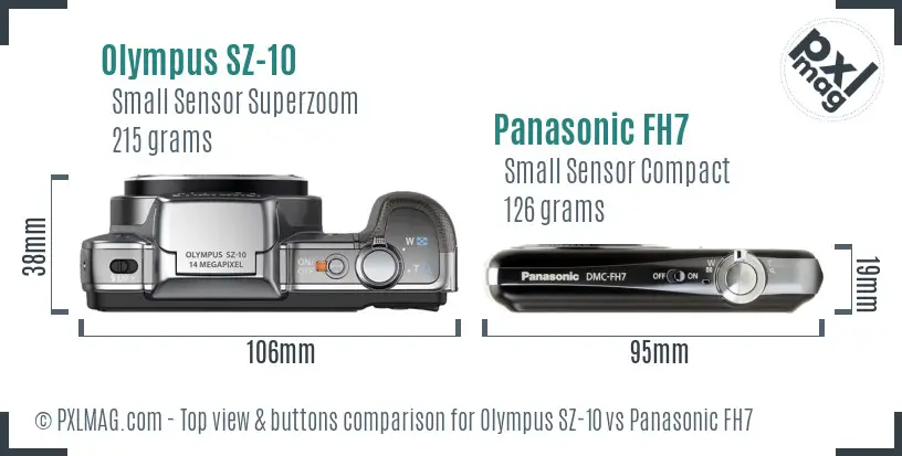 Olympus SZ-10 vs Panasonic FH7 top view buttons comparison