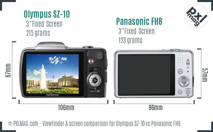 Olympus SZ-10 vs Panasonic FH8 Screen and Viewfinder comparison