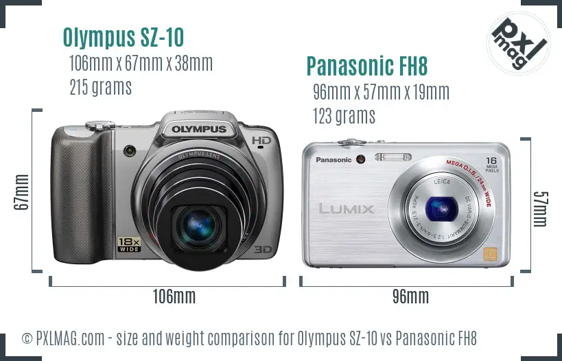 Olympus SZ-10 vs Panasonic FH8 size comparison