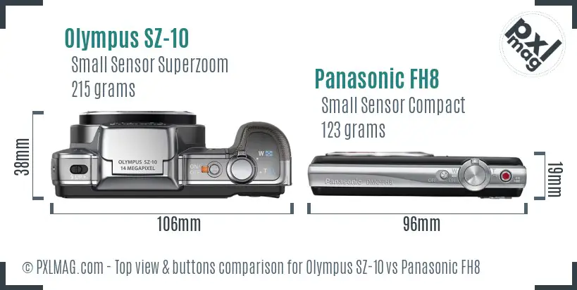 Olympus SZ-10 vs Panasonic FH8 top view buttons comparison
