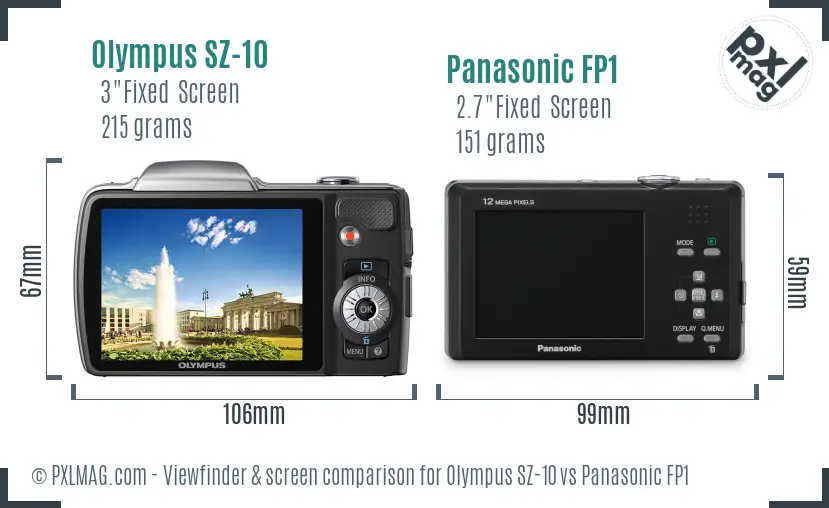 Olympus SZ-10 vs Panasonic FP1 Screen and Viewfinder comparison