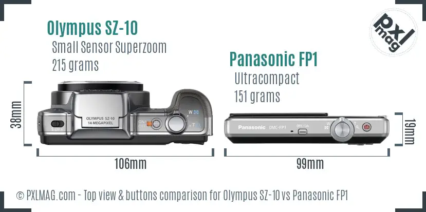 Olympus SZ-10 vs Panasonic FP1 top view buttons comparison