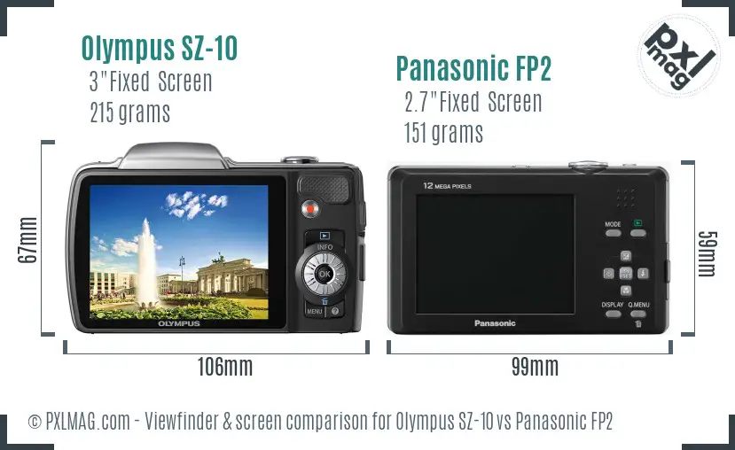 Olympus SZ-10 vs Panasonic FP2 Screen and Viewfinder comparison