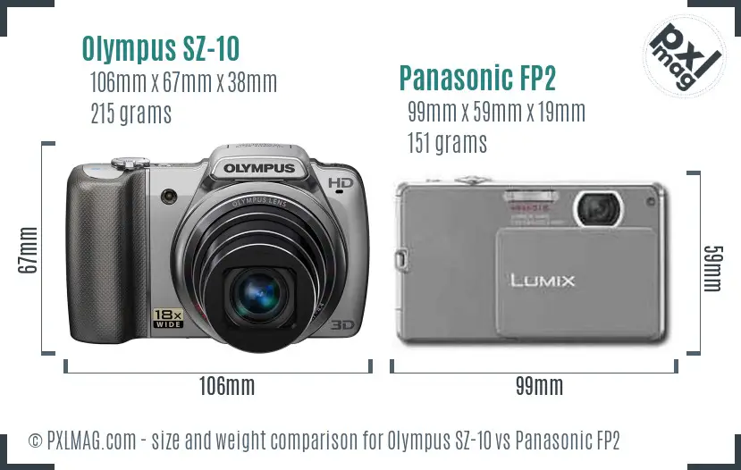 Olympus SZ-10 vs Panasonic FP2 size comparison