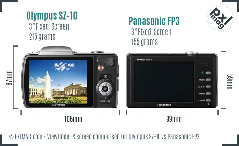 Olympus SZ-10 vs Panasonic FP3 Screen and Viewfinder comparison