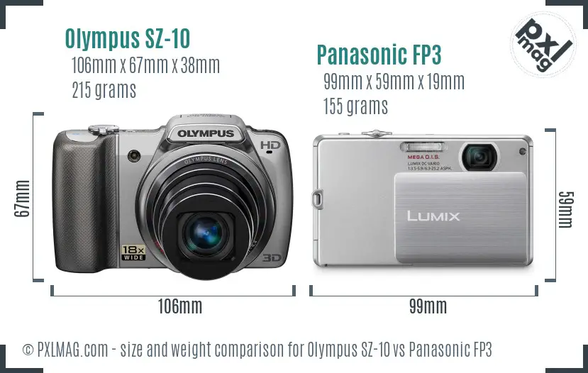 Olympus SZ-10 vs Panasonic FP3 size comparison