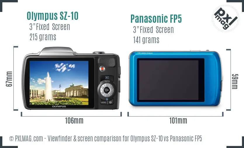 Olympus SZ-10 vs Panasonic FP5 Screen and Viewfinder comparison