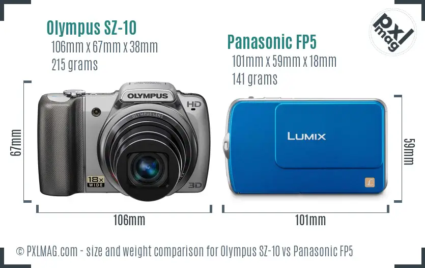 Olympus SZ-10 vs Panasonic FP5 size comparison