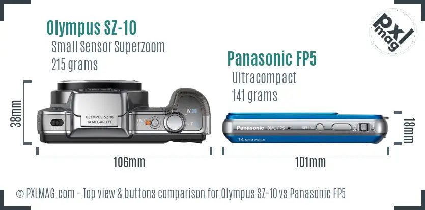 Olympus SZ-10 vs Panasonic FP5 top view buttons comparison