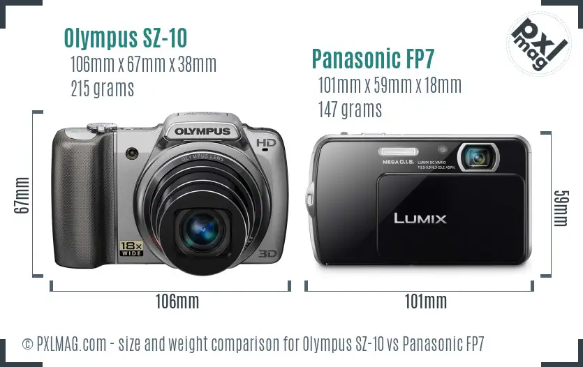 Olympus SZ-10 vs Panasonic FP7 size comparison