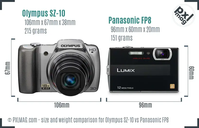 Olympus SZ-10 vs Panasonic FP8 size comparison