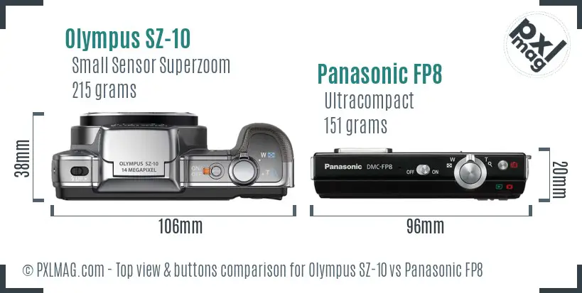 Olympus SZ-10 vs Panasonic FP8 top view buttons comparison