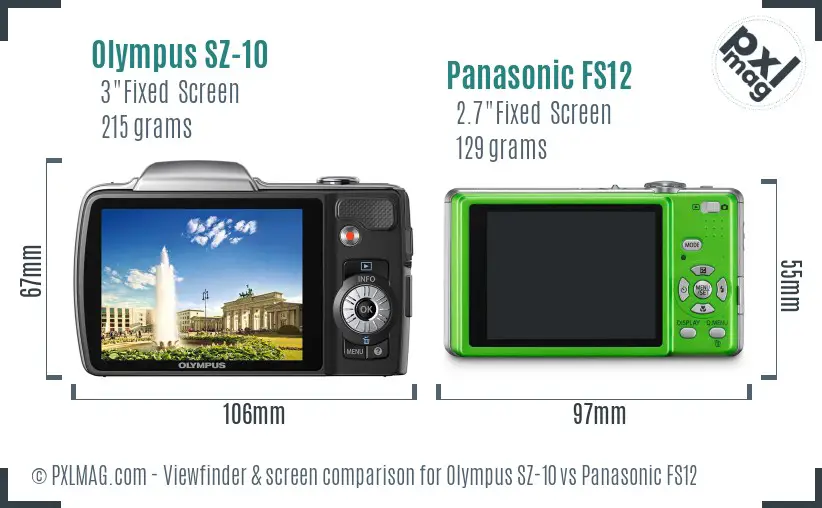 Olympus SZ-10 vs Panasonic FS12 Screen and Viewfinder comparison