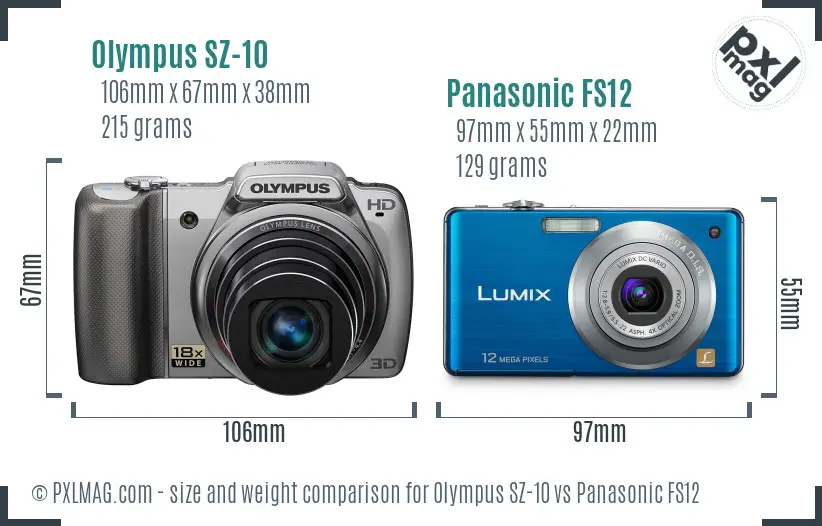 Olympus SZ-10 vs Panasonic FS12 size comparison