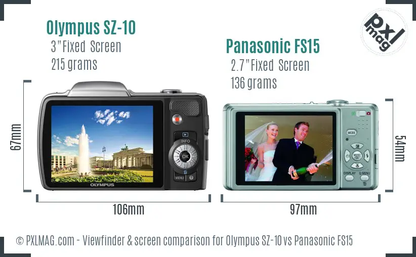 Olympus SZ-10 vs Panasonic FS15 Screen and Viewfinder comparison