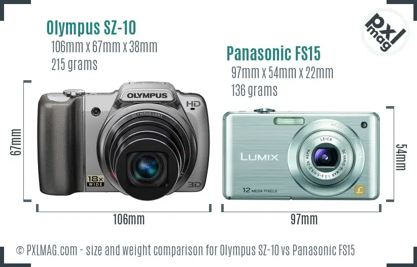 Olympus SZ-10 vs Panasonic FS15 size comparison