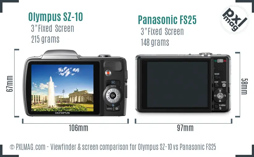 Olympus SZ-10 vs Panasonic FS25 Screen and Viewfinder comparison