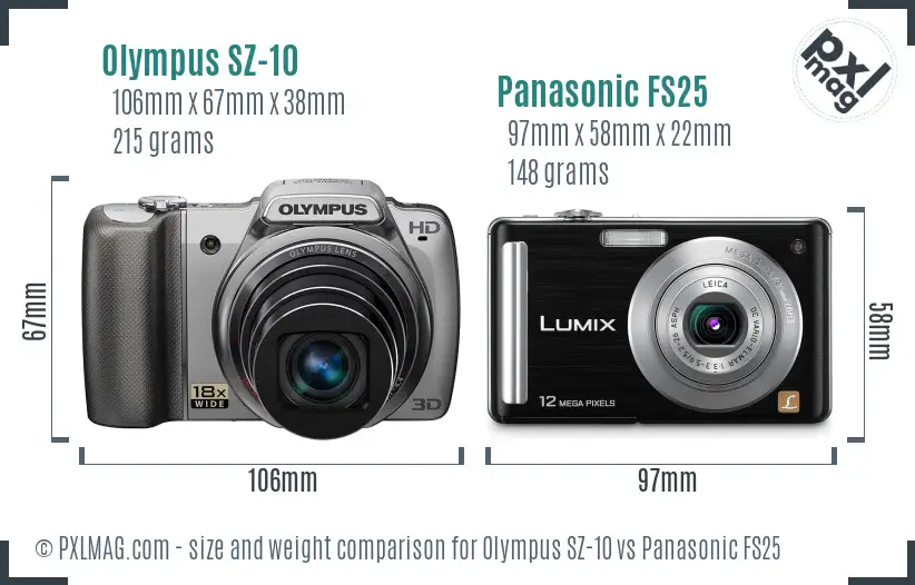 Olympus SZ-10 vs Panasonic FS25 size comparison