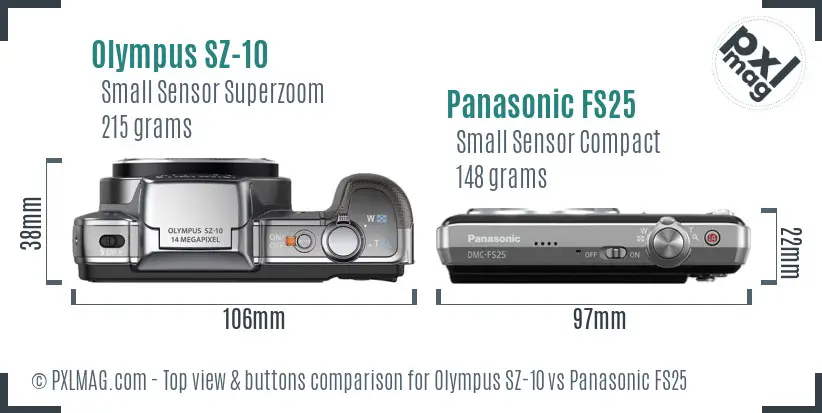 Olympus SZ-10 vs Panasonic FS25 top view buttons comparison