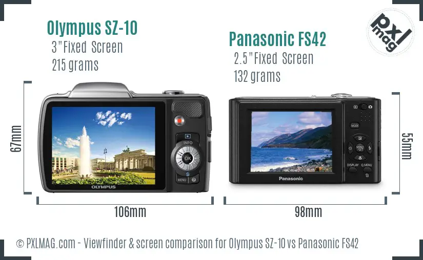 Olympus SZ-10 vs Panasonic FS42 Screen and Viewfinder comparison