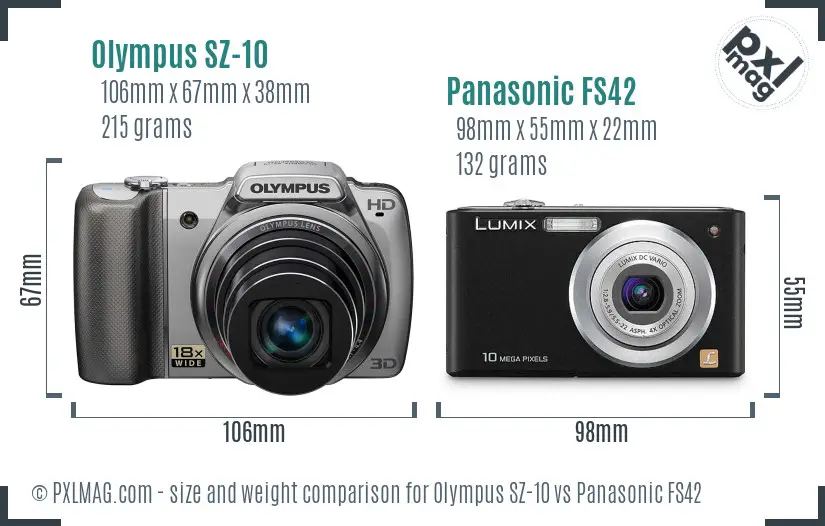 Olympus SZ-10 vs Panasonic FS42 size comparison
