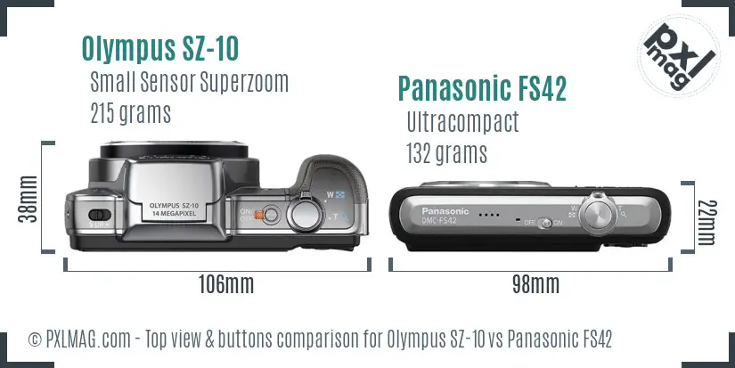 Olympus SZ-10 vs Panasonic FS42 top view buttons comparison