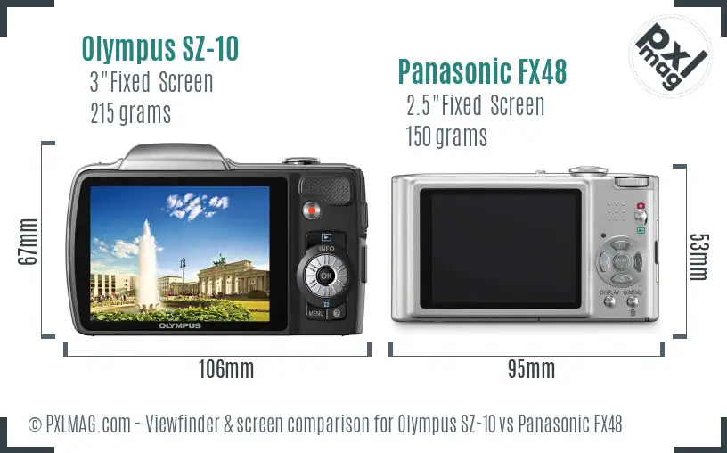 Olympus SZ-10 vs Panasonic FX48 Screen and Viewfinder comparison