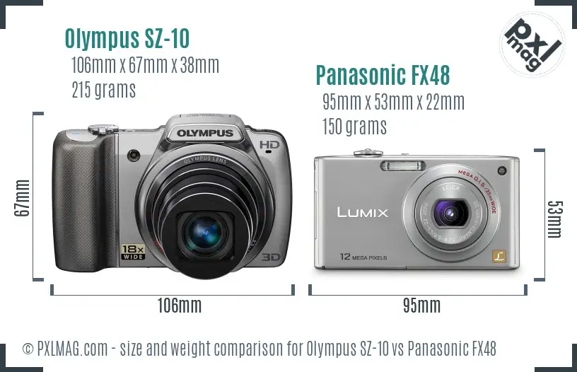 Olympus SZ-10 vs Panasonic FX48 size comparison