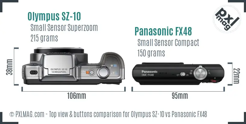 Olympus SZ-10 vs Panasonic FX48 top view buttons comparison