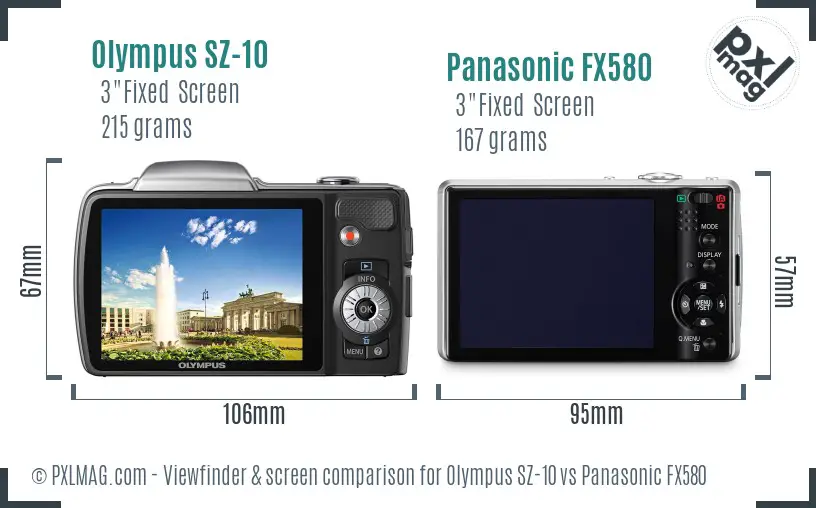 Olympus SZ-10 vs Panasonic FX580 Screen and Viewfinder comparison