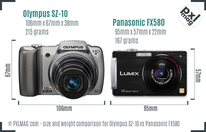 Olympus SZ-10 vs Panasonic FX580 size comparison